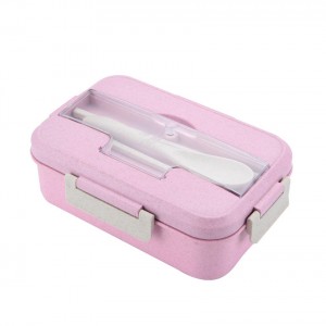 BPA free wheat straw plastic kids school bento lunch box food container with cutlery