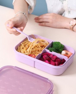 Eco lekvrije tarwestro plastic kinderschool bento lunchbox voedselcontainer met bestek