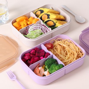 Eco leak proof wheat straw plastic kids school bento lunch box container with cutlery