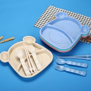Розділений екологічно чистий набір дитячих пластикових тарілок із пшеничною соломкою, що не містить BPA