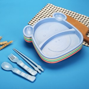 Розділений екологічно чистий набір дитячих пластикових тарілок із пшеничною соломкою, що не містить BPA