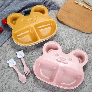 Divided eco friendly BPA free wheat straw plastic baby kids food plate set