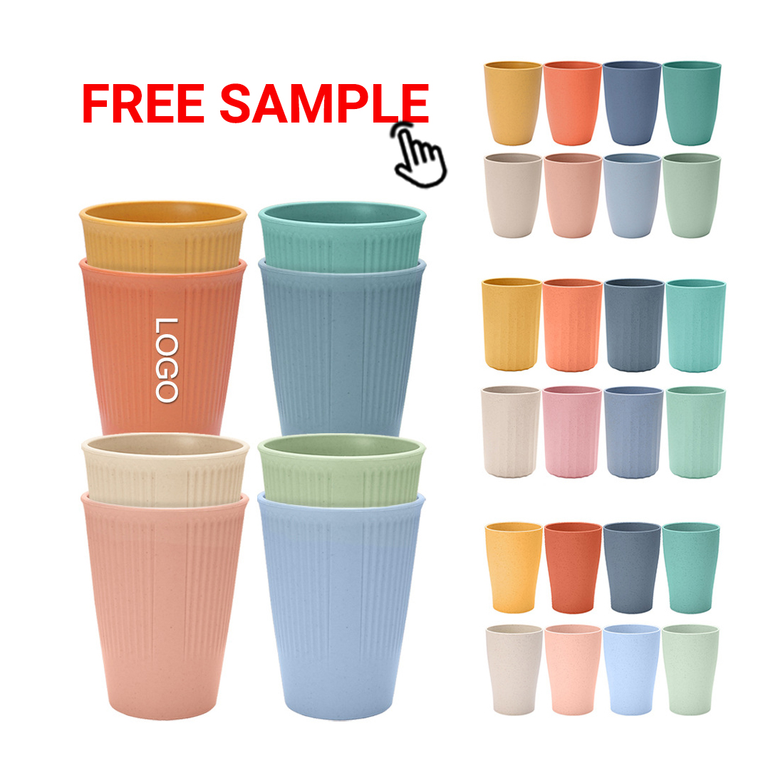 FREE SAMPLE Custom Logo Reusable Children Adult Eco Friendly Plastic Wheat Straw Cup