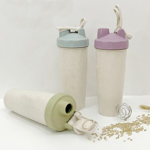 Custom logo biodegradable wheat straw plastic gym sport protein shaker water bottle