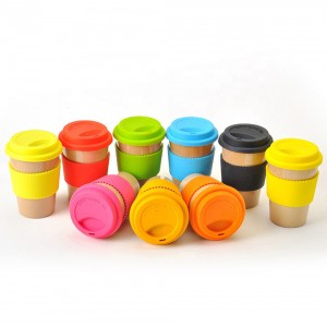 Promotional custom reusable biodegradable rice husk plastic travel coffee cup with cover
