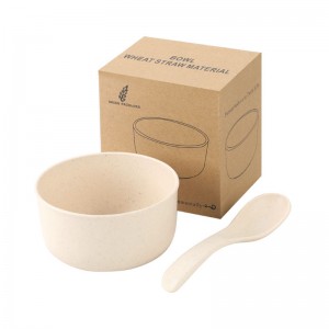 Екологічно чистий пластмасовий набір мисок для японського супу з пшеничною соломкою з логотипом із ложкою