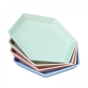 安い六角形再利用可能な環境に優しい小麦わらプラスチックパーティーディナーデザートスナックプレート皿