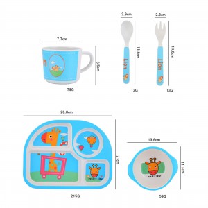 Set peralatan makan anak-anak melamin serat bambu bebas BPA kartun lucu set peralatan makan piring makan
