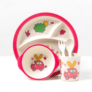 Dessin animé mignon sans BPA fibre de bambou mélamine enfants enfants ensemble de vaisselle assiette ensemble de vaisselle