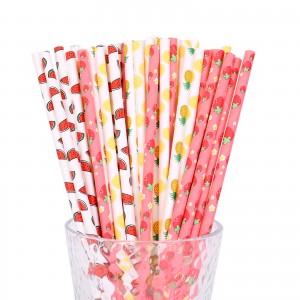 Bulk Wholesale Custom Eco Friendly Biodegradable Compostable Colorful Fruit Printed Party Disposable Drinking Kraft Paper Straw