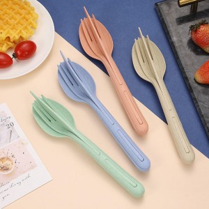 Portable 3 in 1 eco-friendly koro straw plastic kids travel camping spoon fork cutlery tableware set