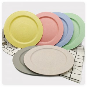 Cheap round reusable eco friendly wheat straw plastic party dinner food plate dishes set