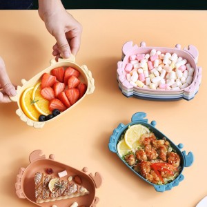 Assiette en plastique micro-ondable, dessin animé écologique, crabe radis, dîner de fête, fruits, Dessert, collation, paille de blé