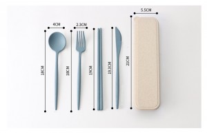 مجموعة أدوات مائدة بلاستيكية محمولة صديقة للبيئة من قش القمح للأطفال للسفر والتخييم وشوكة وأدوات مائدة مع حقيبة