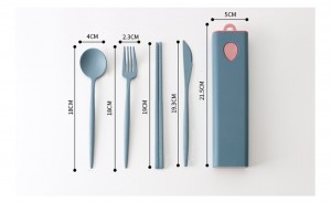 Nešiojamas ekologiškas kviečių šiaudų plastikinis vaikų kelioninis kempingo šaukšto šakutės stalo įrankių rinkinys su dėklu