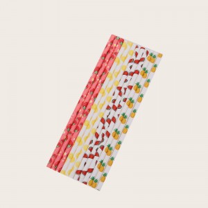 លក់ដុំលក់ដុំ Custom Eco Friendly Biodegradable Compostable Colorful Fruit Printed Party Disposable Drinking Kraft Paper Straw