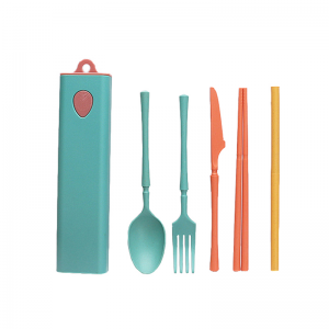New Personal Portable Eco-friendly Wheat Straw Plastic Children Travel Camping Spoon Fork Cutlery Set with Case