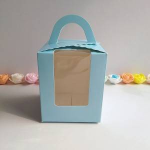 Custom handle printing small cake paper packaging gift box with PVC window