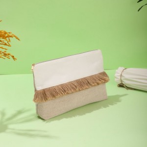 Bolsa cosmética personalizada com zíper bolsa de maquiagem com fibra de bambu juta-CBB045