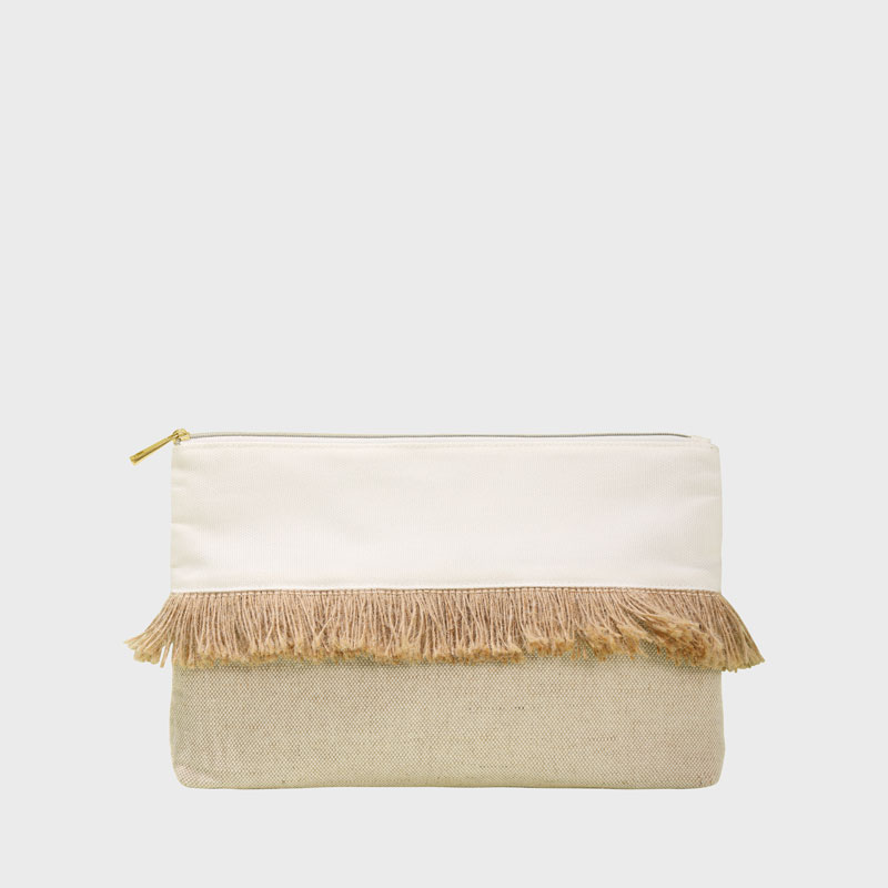 Bolsa de maquillaxe personalizada con cremalleira e fibra de bambú Jute-CBB045