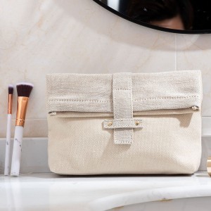 Skládací velkoobjemová plochá kosmetická taška vyrobená z recyklované bavlny a přírodní juty – CBC091