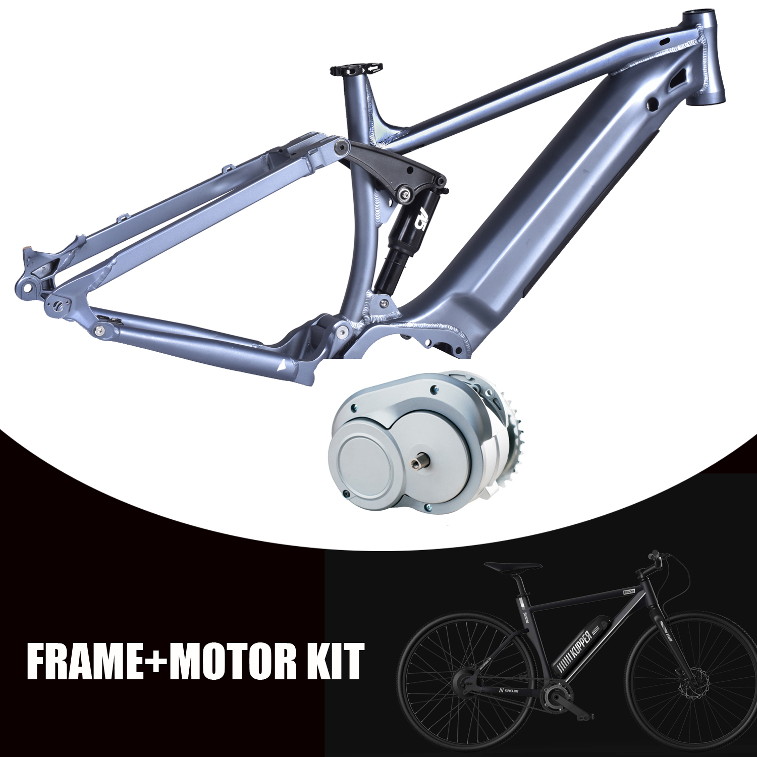 Aluminum Alloy Elelctric Mountain Bike Enduro 26″ 27.5″ 29″ Full Suspension MTB Frame with 350W/500W Mid Motor Kits