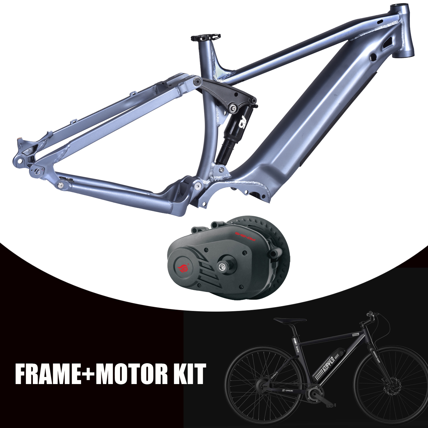 Full Suspension Bike Frame MTB Mountain Bike Frame AL Frame 26″ 27.5″ 29″ with Mid Motor Kit or Hub Motor Kit