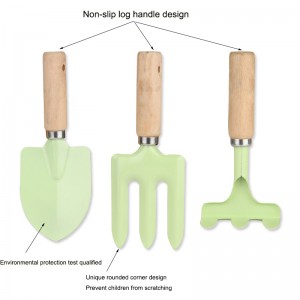 Conjunt d'eines de jardineria per a nens de 3 peces amb mànec de fusta