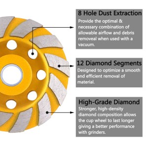 125 mm deimantinis vienos eilės taurės šlifavimo ratas, skirtas marmuro granito plytelių keraminiam metaliniam paviršiui