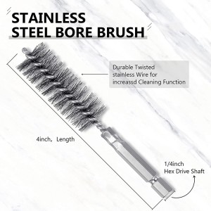 Tube wire Cleaning Brush Set 1/4inch hex shank stainless steel brush wire