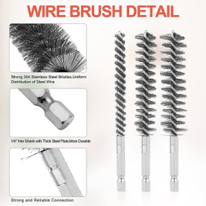 [Kwafi] Tube Waya Tsabtace Brush Saita 1/4inch hex shank Bakin Karfe Wire brush