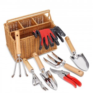8 peças de ferramentas manuais de jardim com cesta