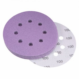 Vijolični brusni diski zrnatosti 100, brusni papir s kavljem in zanko z 8 luknjami