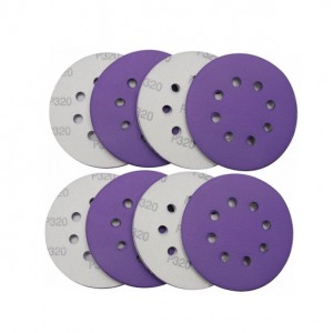 Discs de poliment violeta 100 gra 8 forats Paper de sorra de ganxo i bucle