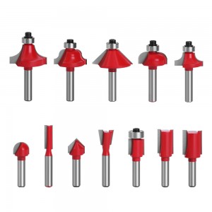 New Arrival 12PCS 6mm Shank Red Woodwork Router Bit Set with Wood Case for Woodworking