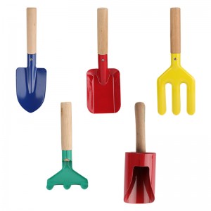 Set de 5 mini ferramentas de xardinería para nenos con mango de madeira