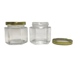 4oz 120ml Hexagonal Clear Glass Jar with gold metal lid