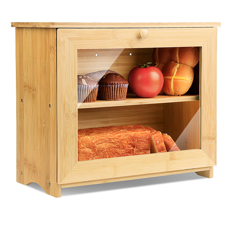 ERGODESIGN Regular Bamboo Bread Box Double Layer with Flat Roof Featured Image