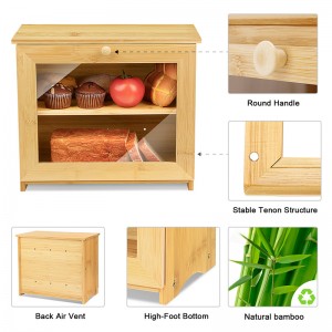 ERGODESIGN Regular Bamboo Bread Box Double Layer with Flat Roof