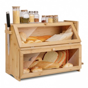 ERGODESIGN Double-Layer Bamboo Bread Box For Kitchen Counter