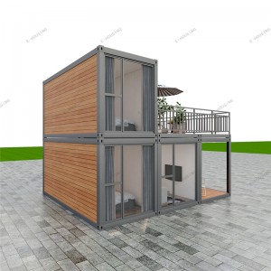2022 E-Housing Company Benotzerdefinéiert High-End Professionell Luxus Holzkorneffekt Prefabrizéiert Wunncontainerhaus Mat Feierfest