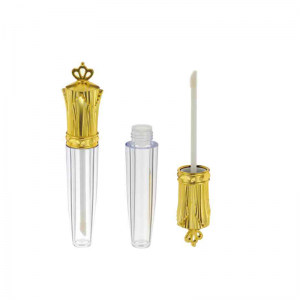 Tubs de brillantor de llavis de luxe i bonics buits de 8 ml amb ampolla transparent de tap d'or de vareta amb forma única per a envasos de brillantor de llavis amb embalatge de plàstic de raspall
