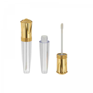 skaidrūs lūpų blizgio vamzdeliai su lazdele auksiniu dangteliu prabangūs išgalvoti unikalūs lūpų aliejaus konteineriai tuščios individualios pakuotės mielas lūpų blizgesio buteliukas