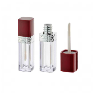 Factory best selling Lipstick Depotting Container - 6ml Private label cute empty square lip gloss tubes with matte red cap top unique silver stopper brush applicator tip lipgloss bottle containers...