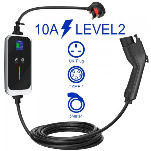 Kabel Pengisi Daya EV Portabel Tipe 1 karo Pengisi Daya EV 10A plug UK