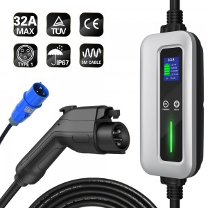 Chargeur ev portable 32A niveau 2 prise de type 1 avec prise CEE bleue chargeur de voiture électrique