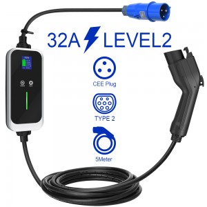 Pengisi daya ev portabel Tipe 1 karo plug CEE 10A / 16A / 20A / 24A / 32A Pengisi Daya Mobil Listrik level 2