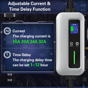 Chargeur EV portable 32A type 1 avec prise NEMA 14-50 avec fonction de charge différée