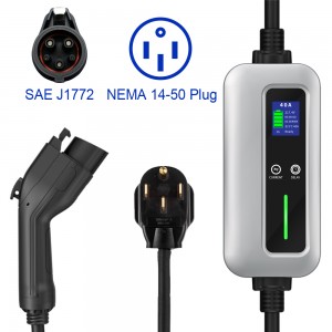 10A / 16A / 20A/ 24A / 32A प्रकार 1 पोर्टेबल ईव्ही चार्जर NEMA 14-50 प्लगसह