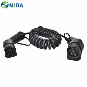 EV Charging Cable 7.2kW 32A Type 2 to Type 2 Spiral Coiled Cable